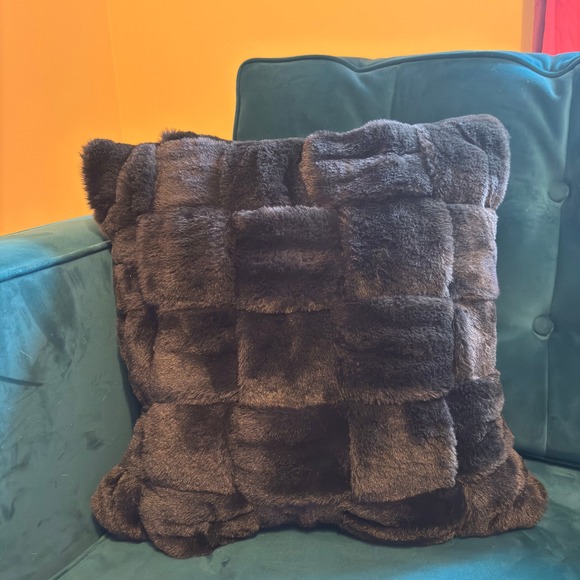 Anthropologie Black Woven Faux Fur Decorative Accent Pillow Down Feather Fill - Picture 7 of 7